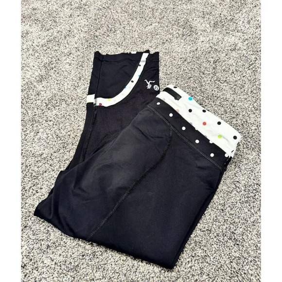 Seawheeze Lululemon Run Inspire Crop Black White w Reflective Polka Dot Size 10 - Picture 1 of 5
